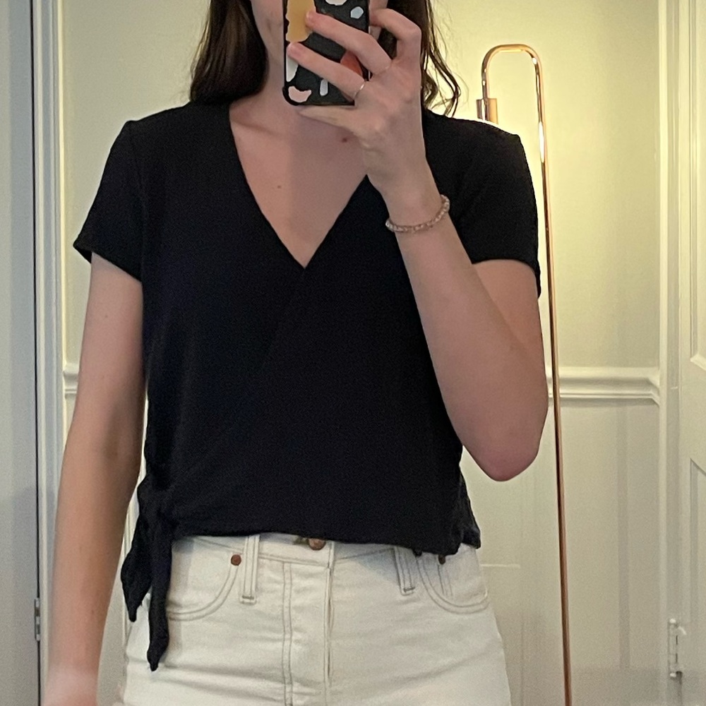 Madewell Texture & Thread Black Wrap Top